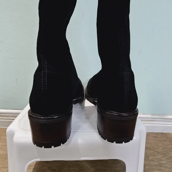 NEW STUART WEITZMAN Blaire City Black Suede Leather OTK Tie Block Heel Boots 9.5 - Picture 12 of 13